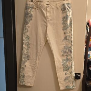 a.n.a Cream Jeans with Blue Floral Design